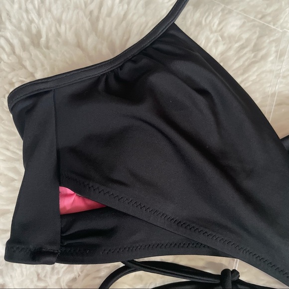 vs pink | black wrap swim top strappy tie-back size small - Picture 4 of 11
